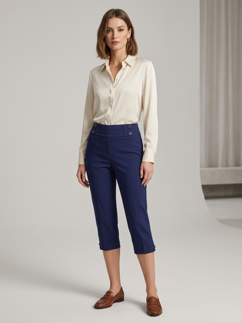 Reitmans Navy Sailor-Inspired Cropped Pants